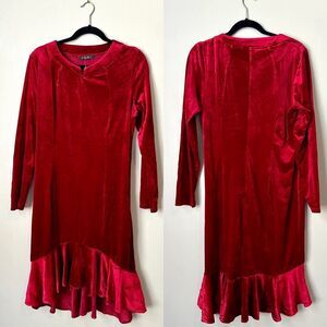 Red Velvet Midi Dress Womens XXL Red Long Sleeve Halloween Fall Goth Cocktail Me